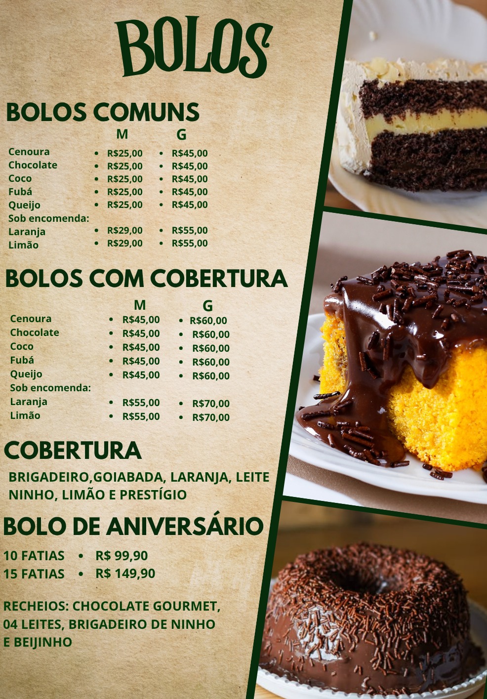 Cardápio Bolos