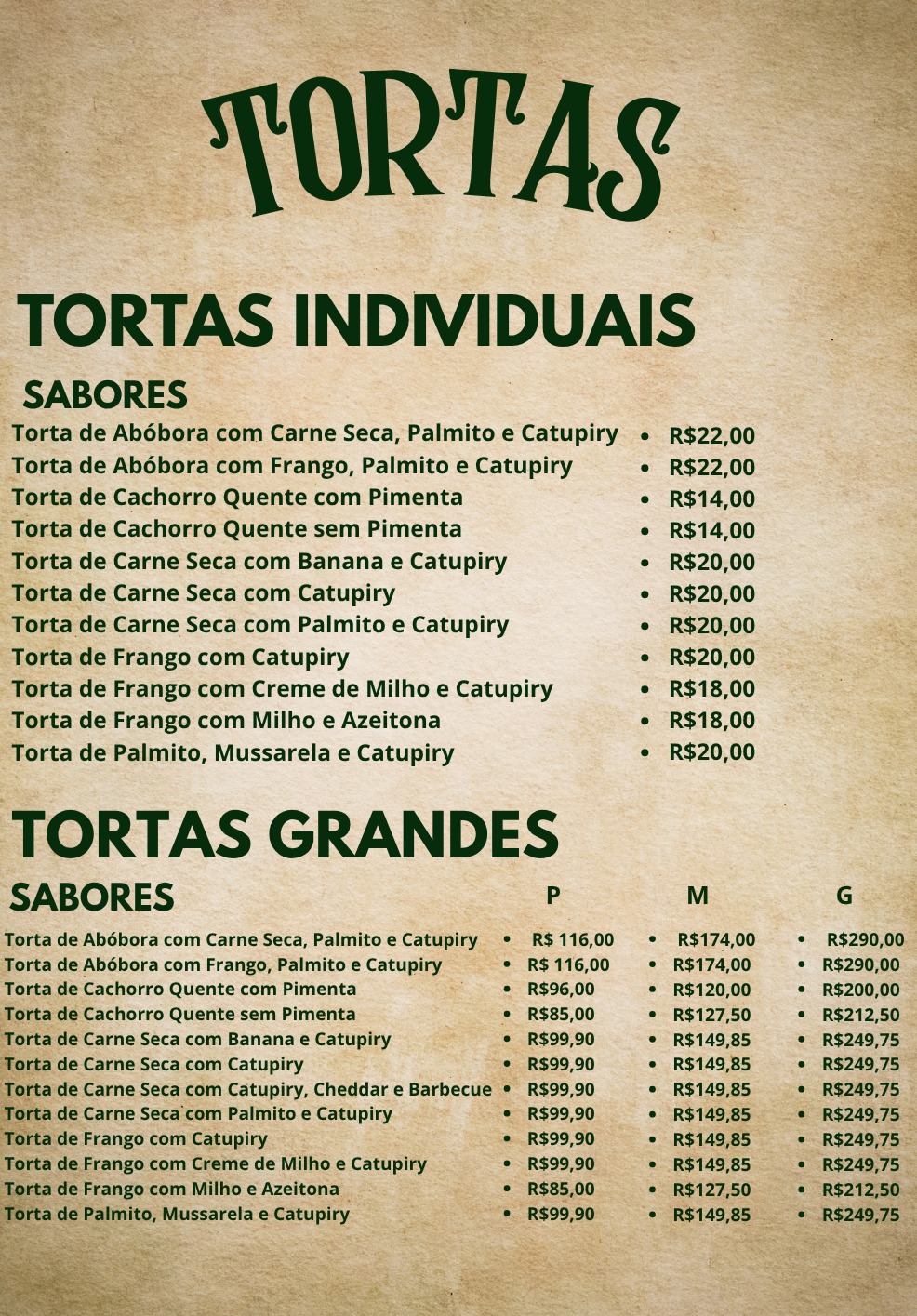 Cardápio Tortas