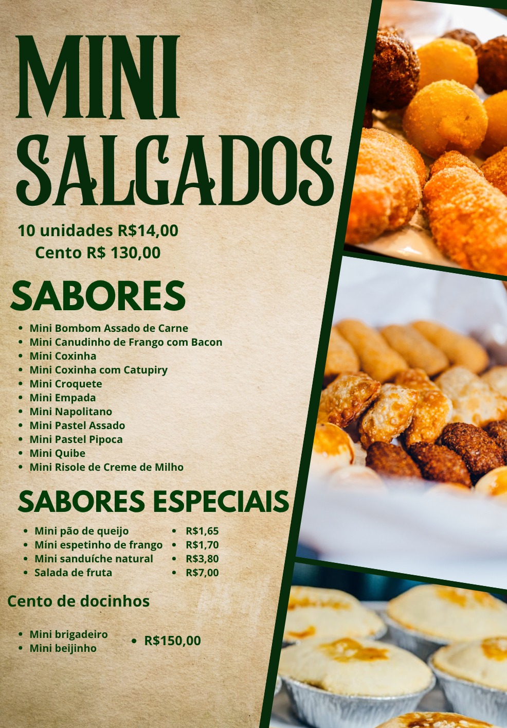 Cardápio Mini Salgados — Sabores